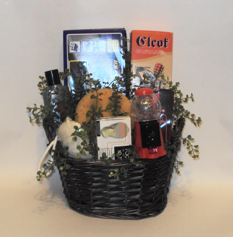 Basket fill with grooming products of scented soap, men gels, cologne and more. Great gift for men   