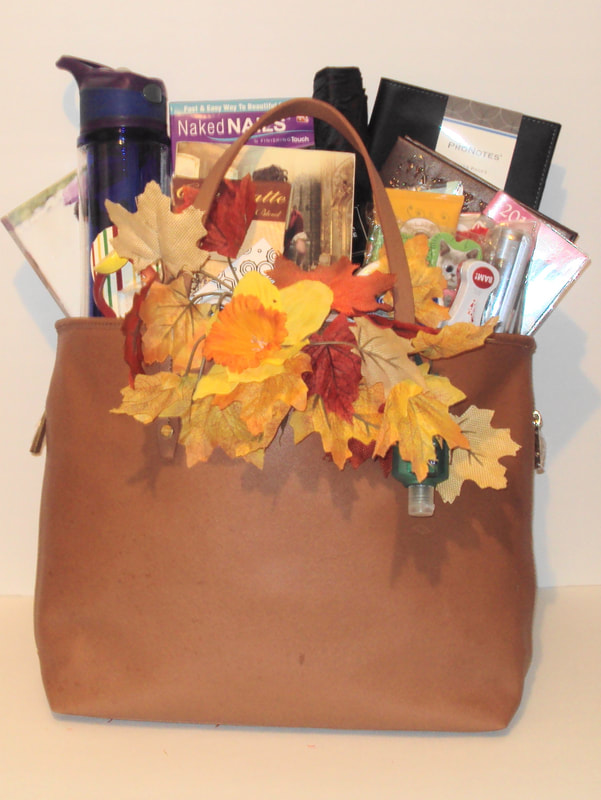 Custom tote handbag filled with gourmet snacks, gift products and more. Great basket for diabetics, dialysis or hospital patients  